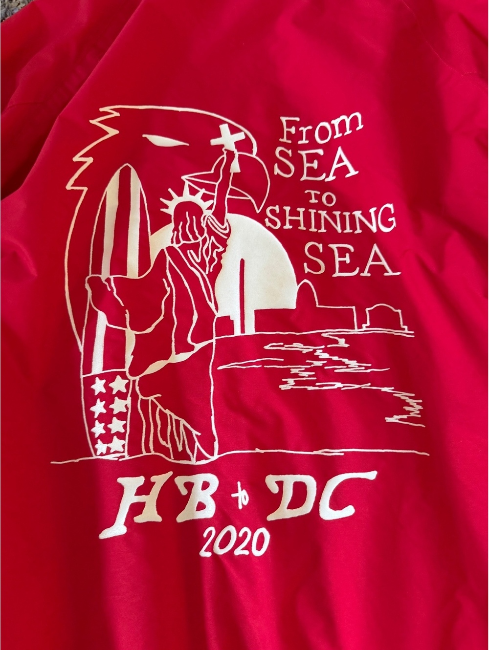 Tri-Mountain Red Patriotic Beach Windbreaker Hooded Jacket Full Zip Adult Large
